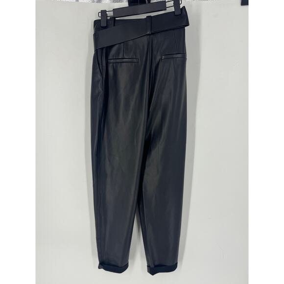 Zara Women Belted Faux Leather Pants Black - Picture 7 of 7